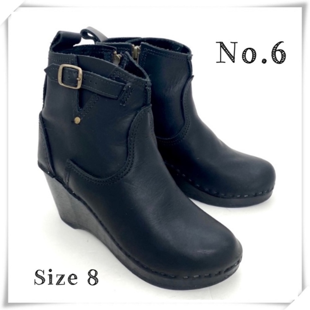 No.6 Store 5”Buckle Boot on Wedge Clogs Wood Heel Ankle Boot in Black Size 8 /38